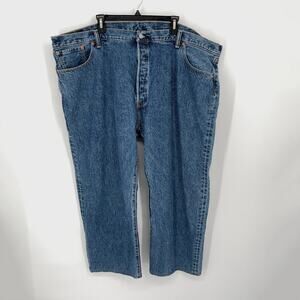 Levi's 501 Men's Button Fly Tapered Leg HEMMED Jeans Size 50x27 Medium Blue Wash